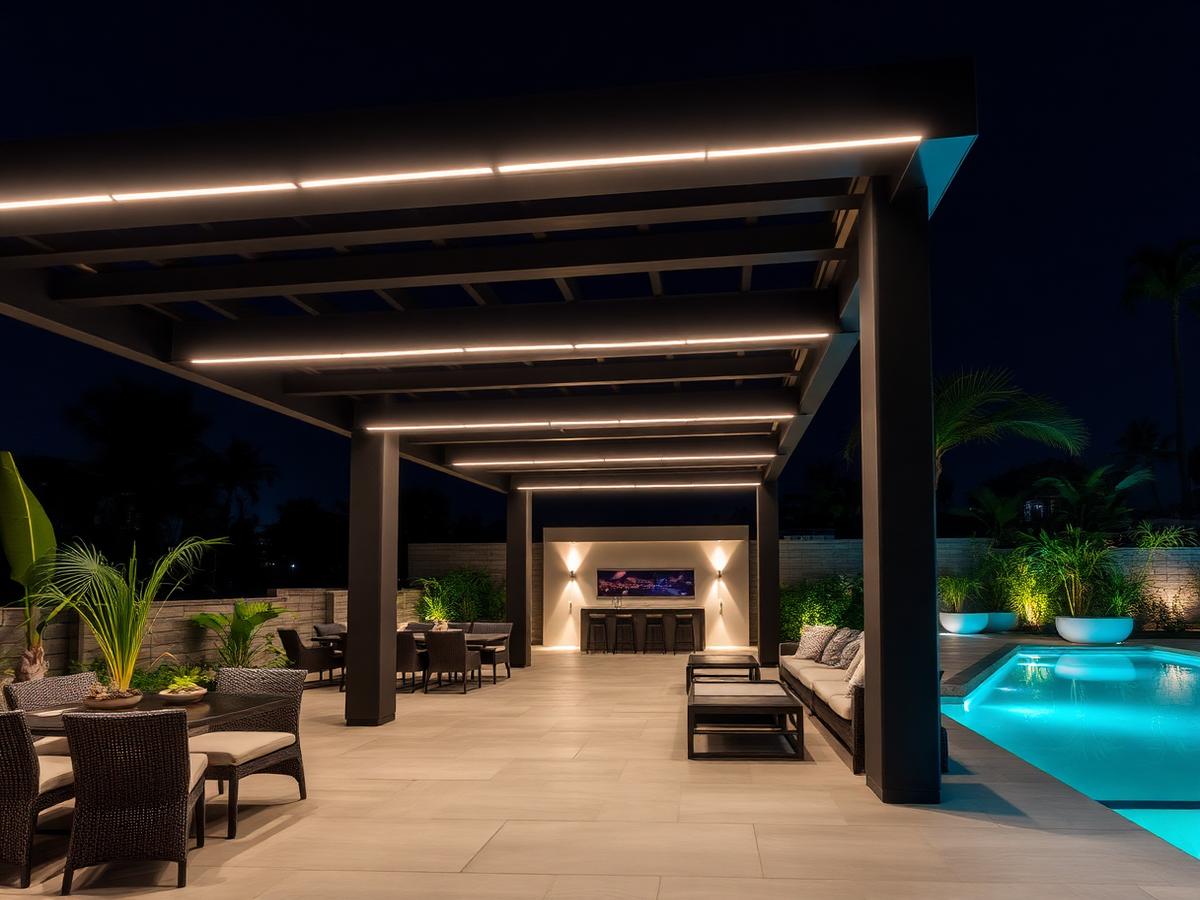 Linear-Lit Cabana — Key Biscayne